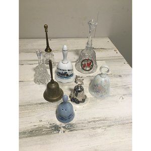 Collection of crystal, silver plate, ceramic, brass bells